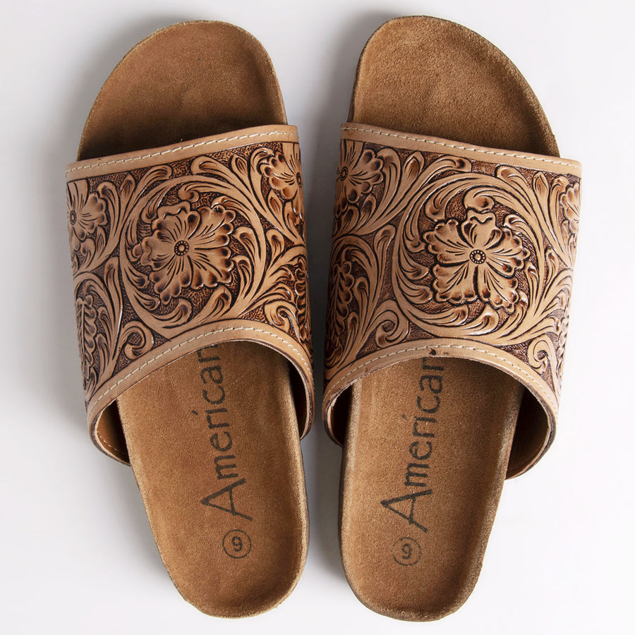 American Darling ADFTE108 Hand tooled carved genuine leather sandal by Hilason – Cowboy and equestrian accessories
