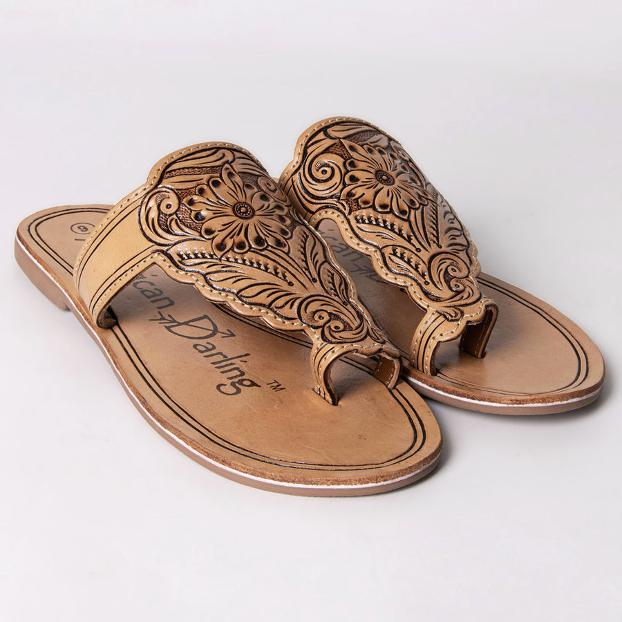 American Darling Hand Tooled, Carved Genuine Leather Sandal Footwear Flip Flop | Tooled