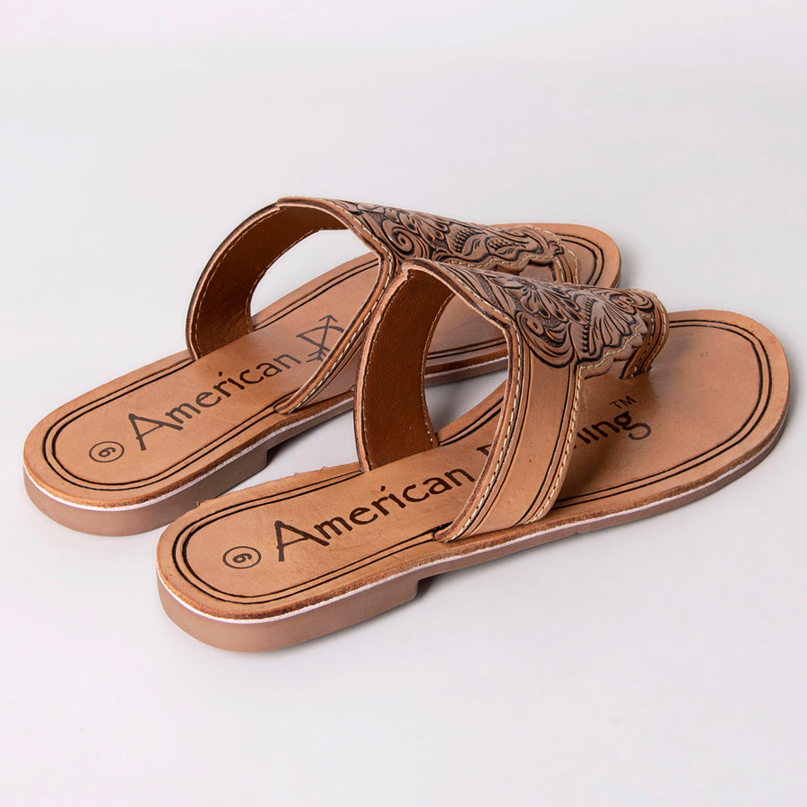 American Darling Hand Tooled, Carved Genuine Leather Sandal Footwear Flip Flop | Tooled