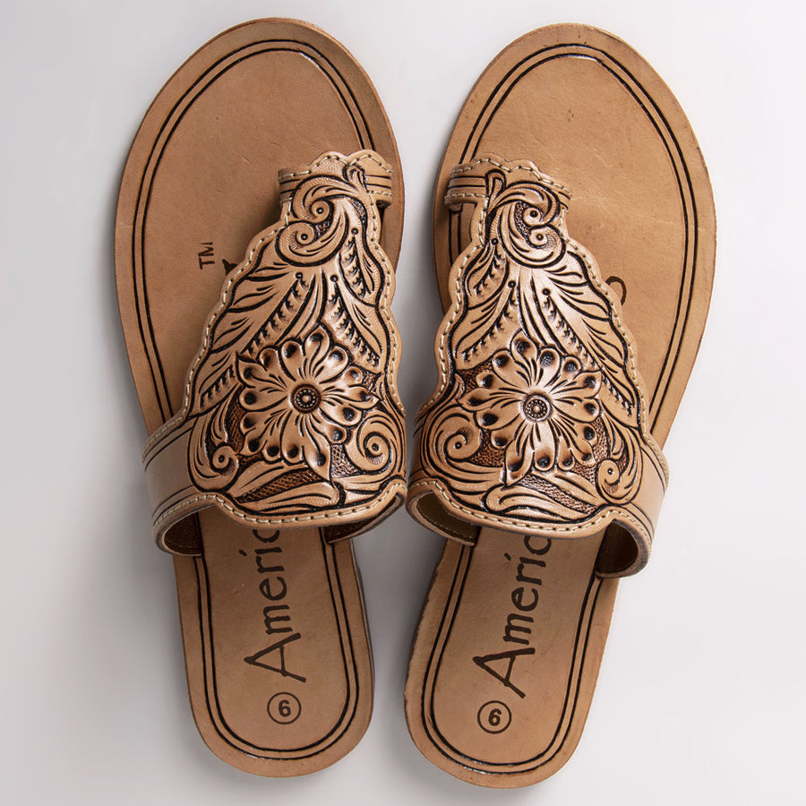 American Darling ADFTE109 Hand tooled carved genuine leather sandal by Hilason – Cowboy and equestrian accessories