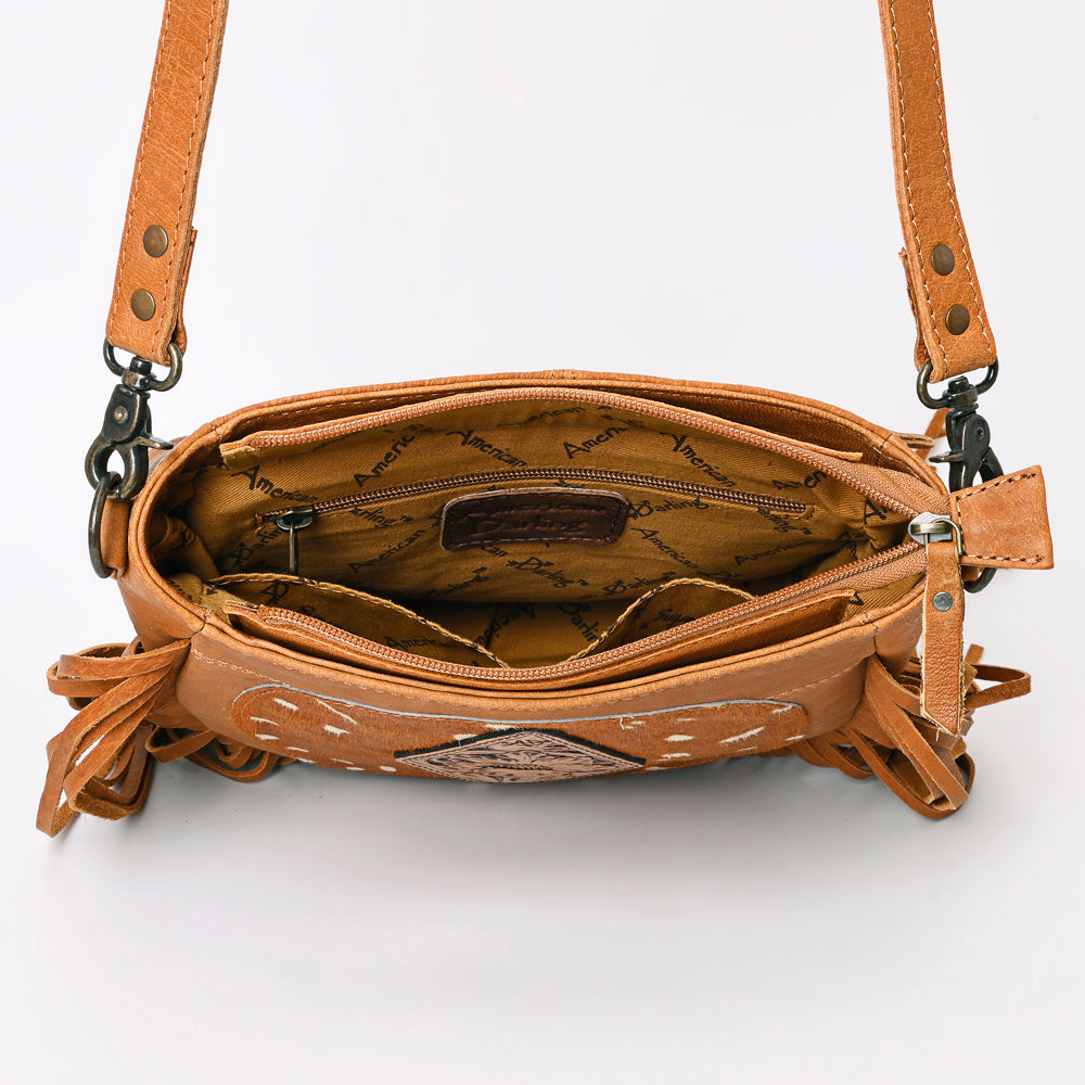American Darling ADBG1062B Messenger Hand Tooled Hair-On Genuine Leather women bag western handbag purse