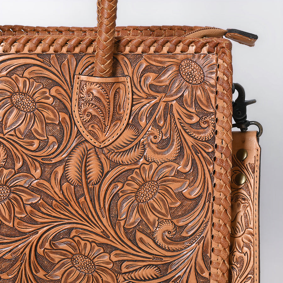 American Darling Hand Tooled Leather Tote Bag  Western Floral Carved Purse