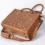 American Darling Hand Tooled Leather Tote Bag  Western Floral Carved Purse