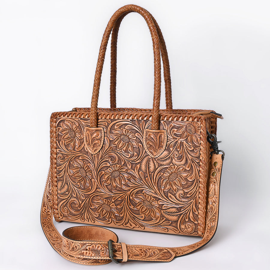 American Darling Hand Tooled Leather Tote Bag | Western Floral Carved Purse - Uhorse