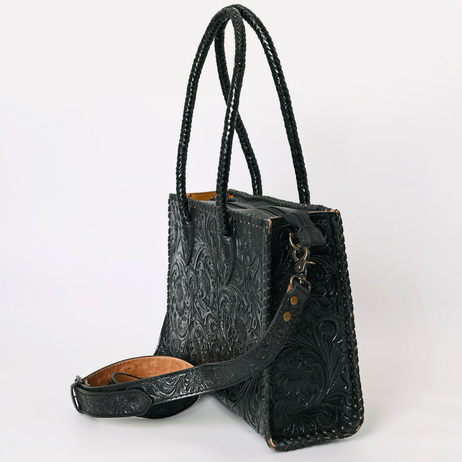 American Darling Hand Tooled Leather Tote Bag  Western Floral Carved Purse
