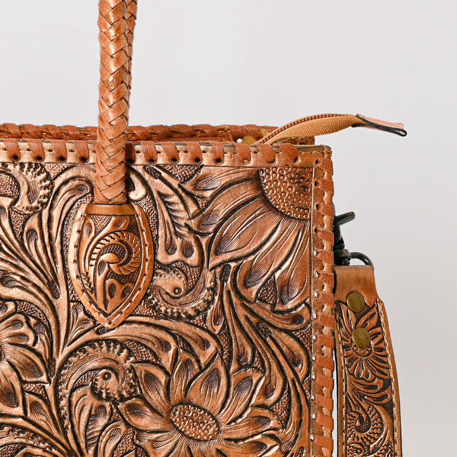 American Darling Hand Tooled Leather Tote Bag  Western Floral Carved Purse