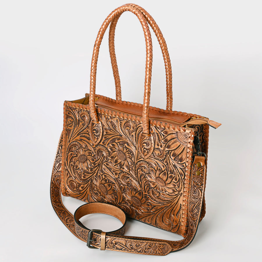 American Darling Hand Tooled Leather Tote Bag  Western Floral Carved Purse