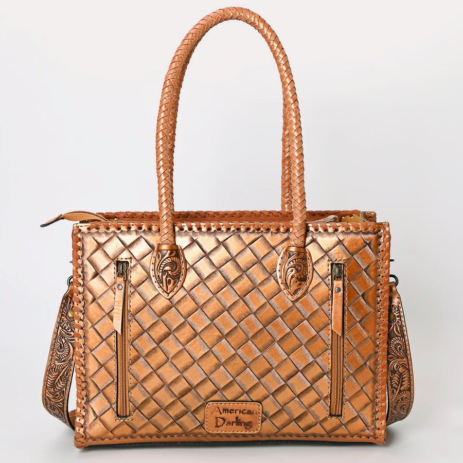 American Darling Hand Tooled Leather Tote Bag  Western Floral Carved Purse