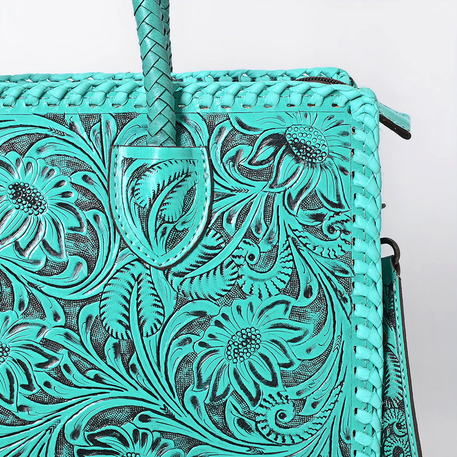 American Darling Hand Tooled Leather Tote Bag  Western Floral Carved Purse