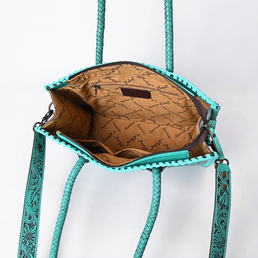American Darling Hand Tooled Leather Tote Bag  Western Floral Carved Purse