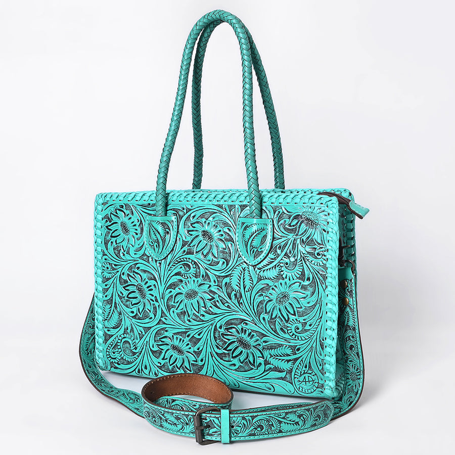 American Darling Hand Tooled Leather Tote Bag  Western Floral Carved Purse