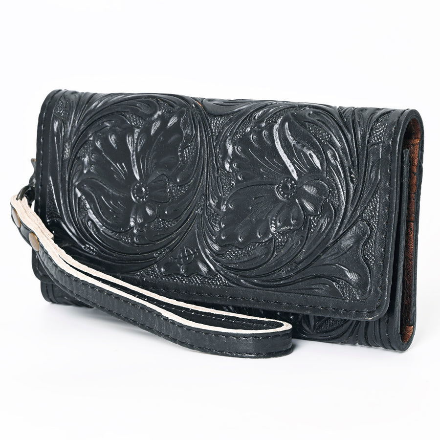 American Darling Western Leather Clutch Wallet Hand Tooled Floral Carved with Wristlet Strap