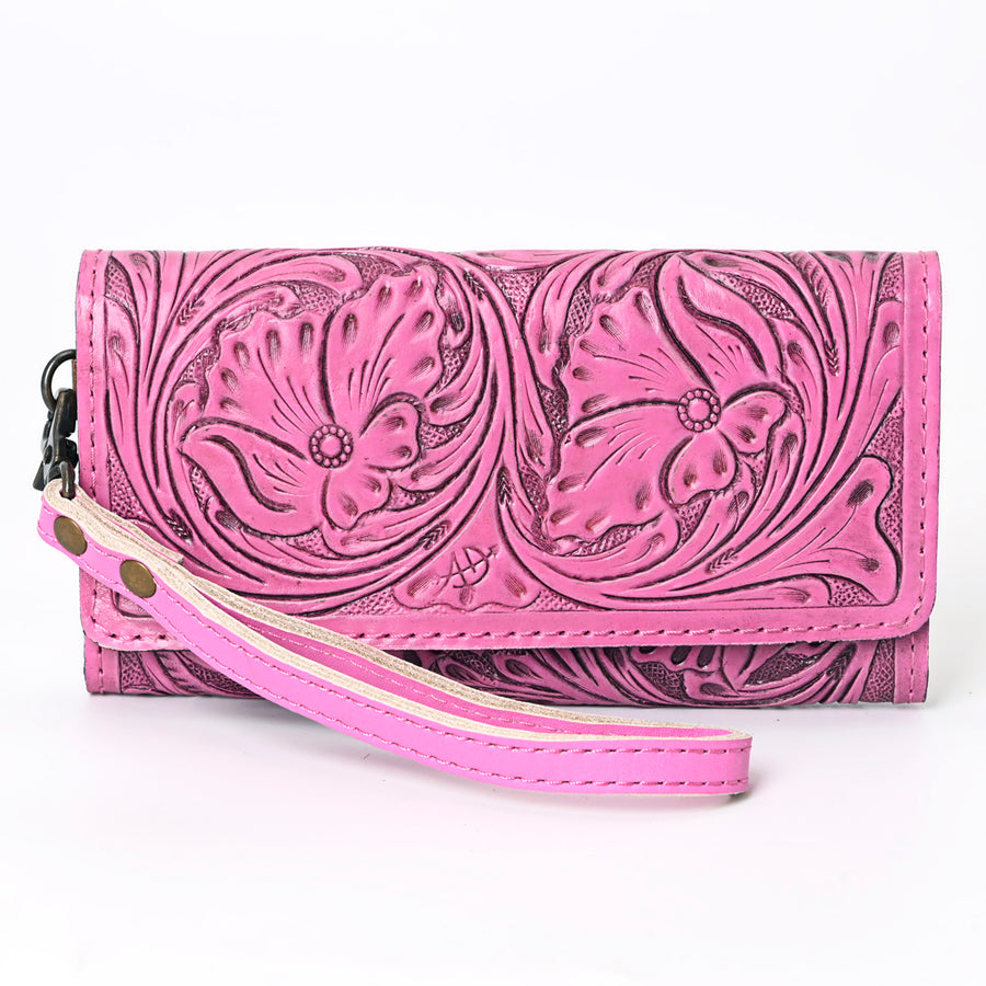 American Darling Western Leather Clutch Wallet Hand Tooled Floral Carved with Wristlet Strap