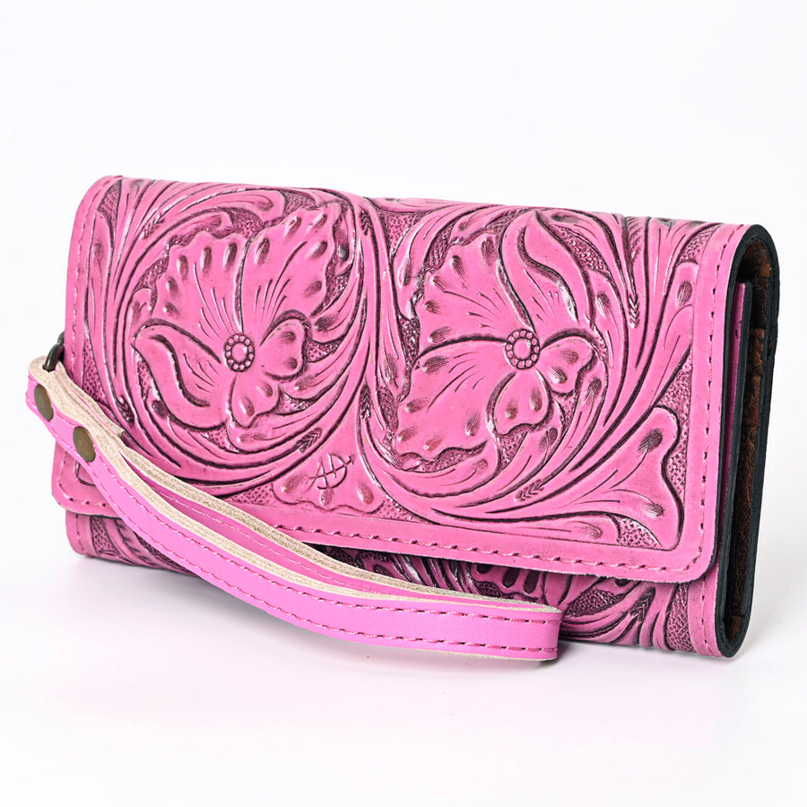 American Darling Hand Tooled Floral Leather Clutch with Wristlet Strap - Uhorse