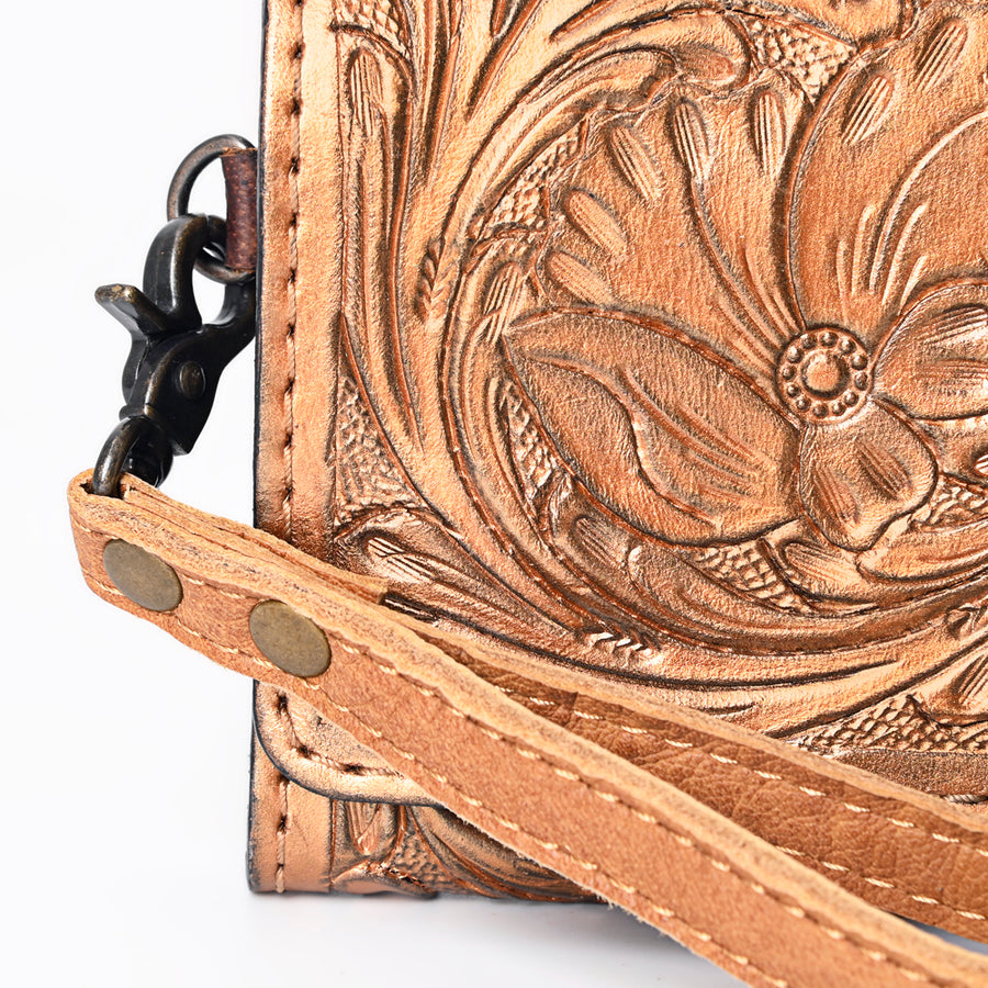 American Darling Western Leather Clutch Wallet Hand Tooled Floral Carved with Wristlet Strap