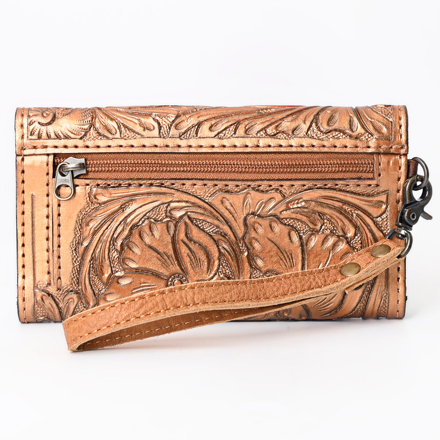 American Darling Western Leather Clutch Wallet Hand Tooled Floral Carved with Wristlet Strap