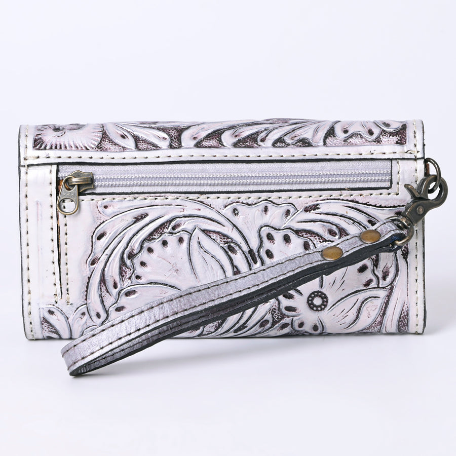 American Darling Western Leather Clutch Wallet Hand Tooled Floral Carved with Wristlet Strap