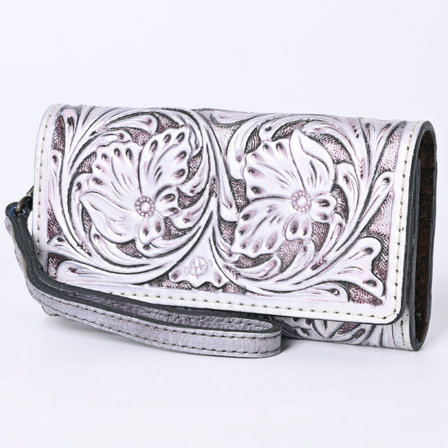 American Darling Hand Tooled Floral Leather Clutch with Wristlet Strap - Uhorse