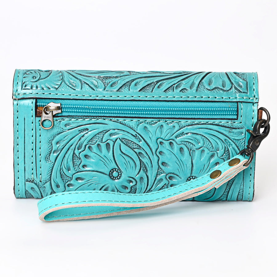 American Darling Western Leather Clutch Wallet Hand Tooled Floral Carved with Wristlet Strap