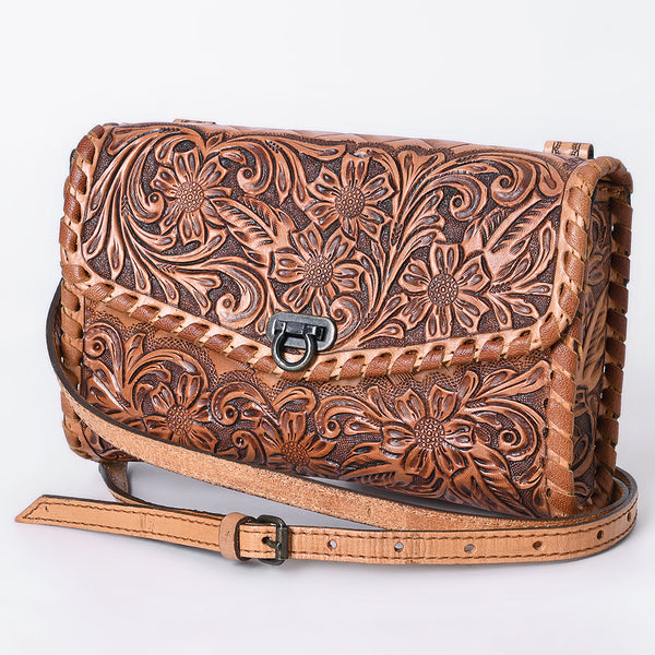 American Darling Hand Tooled Floral Leather Crossbody Bag Western Purse - Uhorse