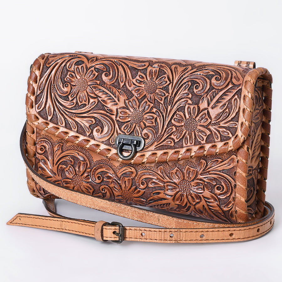 American Darling Hand Tooled Floral Leather Crossbody Bag Western Purse - Uhorse