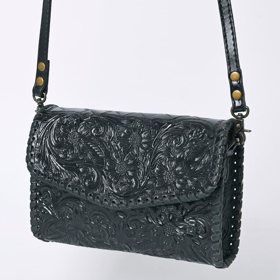 American Darling Hand Tooled Floral Leather Crossbody Bag Western Purse - Uhorse