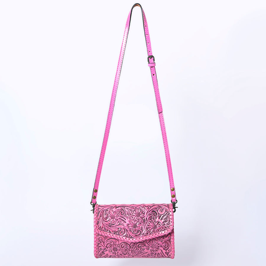 American Darling Western Leather Crossbody Bag Hand Tooled Floral Carved Shoulder Purse with Whipstitch Detail & Adjustable Strap for Women