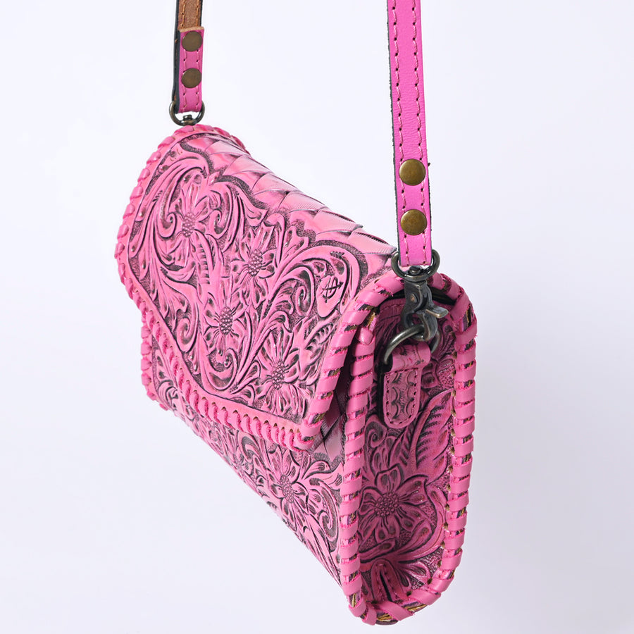 American Darling Western Leather Crossbody Bag Hand Tooled Floral Carved Shoulder Purse with Whipstitch Detail & Adjustable Strap for Women