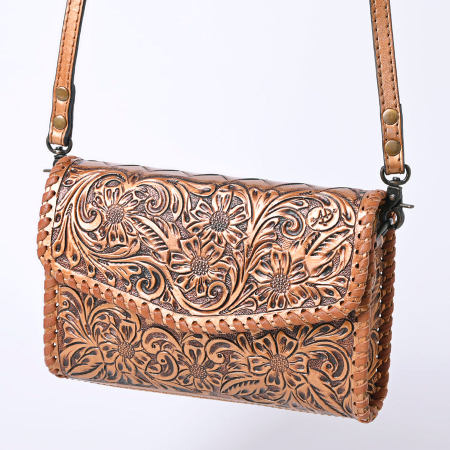 American Darling Hand Tooled Floral Leather Crossbody Bag Western Purse - Uhorse