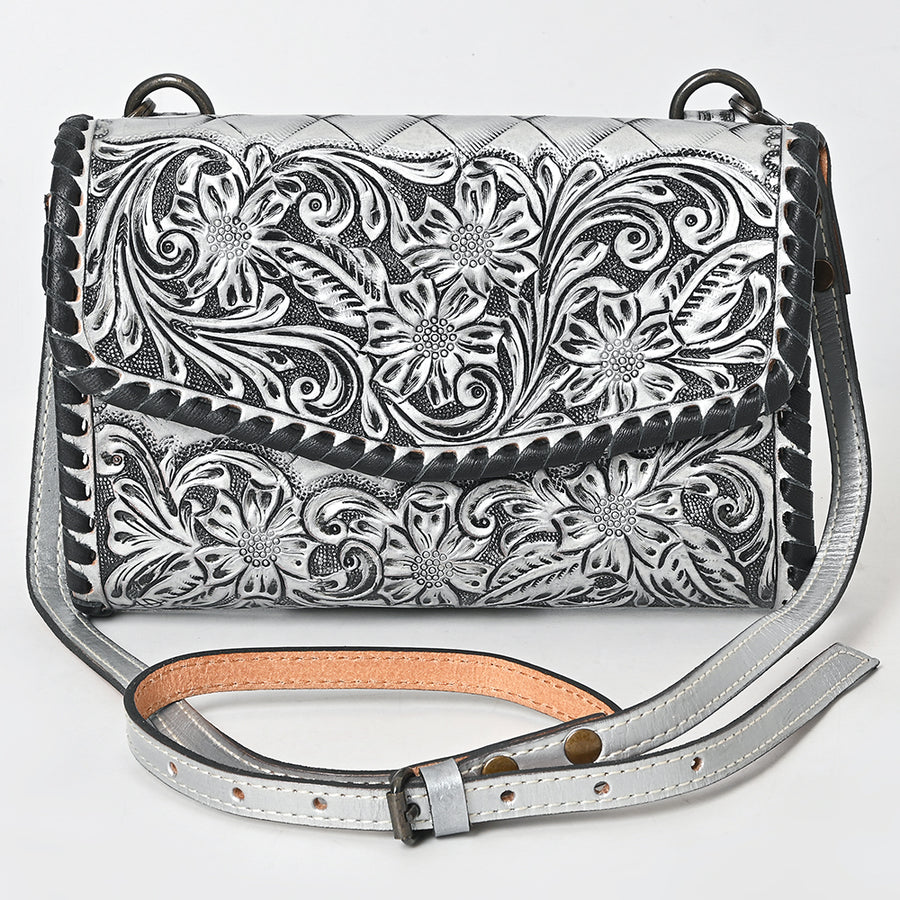 American Darling Western Leather Crossbody Bag Hand Tooled Floral Carved Shoulder Purse with Whipstitch Detail & Adjustable Strap for Women