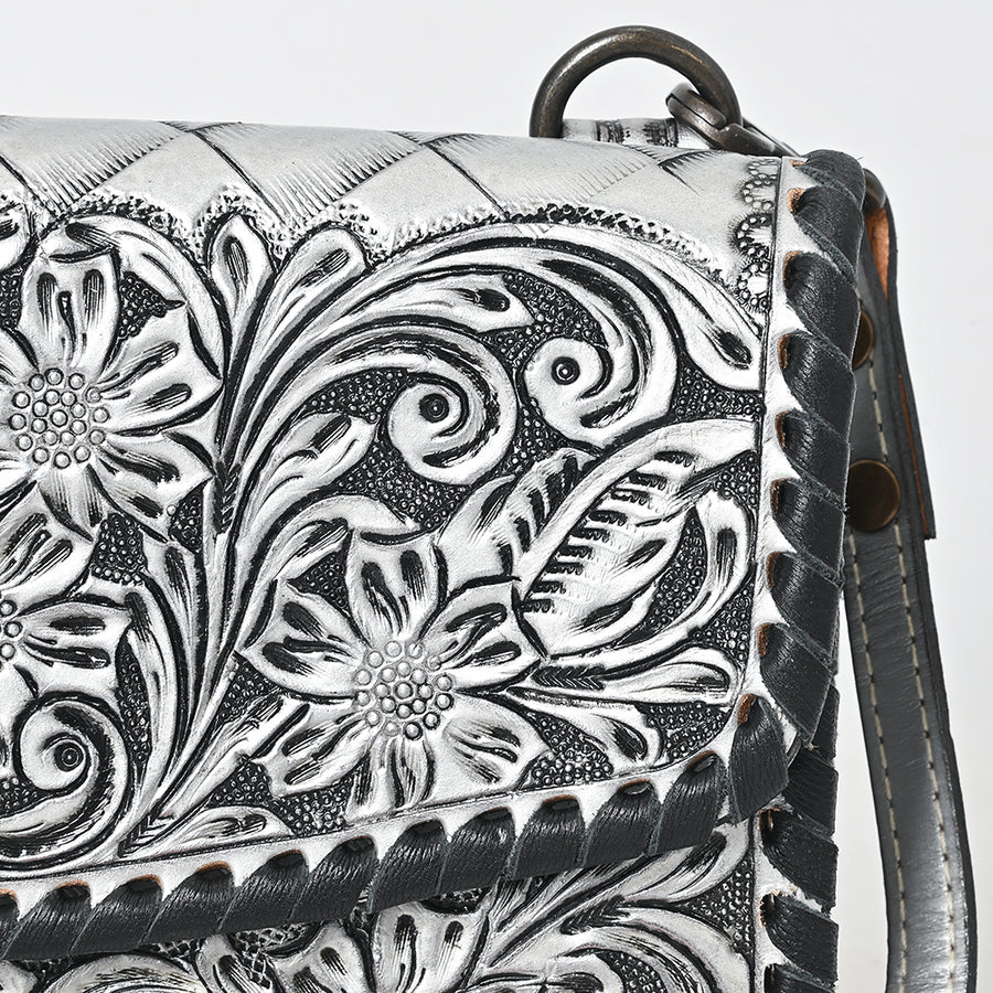 American Darling Western Leather Crossbody Bag Hand Tooled Floral Carved Shoulder Purse with Whipstitch Detail & Adjustable Strap for Women