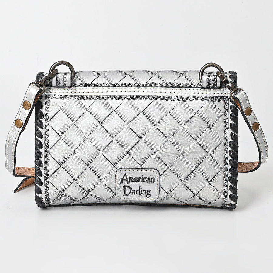 American Darling Western Leather Crossbody Bag Hand Tooled Floral Carved Shoulder Purse with Whipstitch Detail & Adjustable Strap for Women
