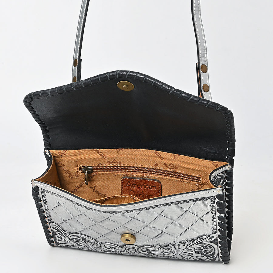 American Darling Western Leather Crossbody Bag Hand Tooled Floral Carved Shoulder Purse with Whipstitch Detail & Adjustable Strap for Women