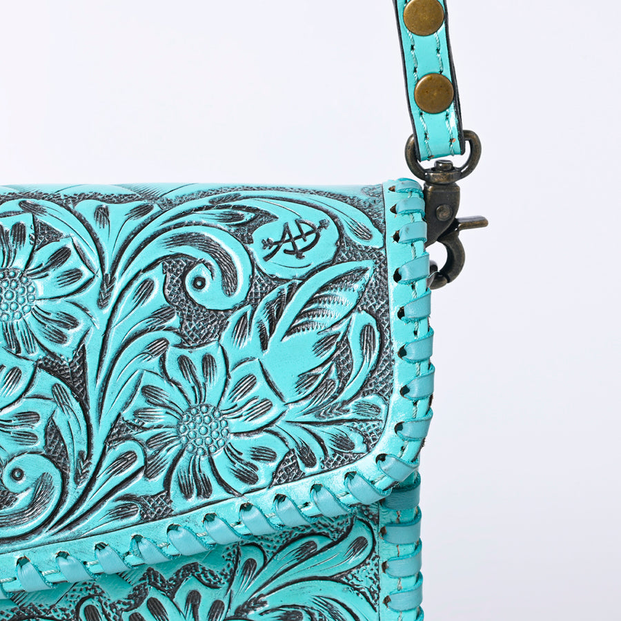 American Darling Western Leather Crossbody Bag Hand Tooled Floral Carved Shoulder Purse with Whipstitch Detail & Adjustable Strap for Women