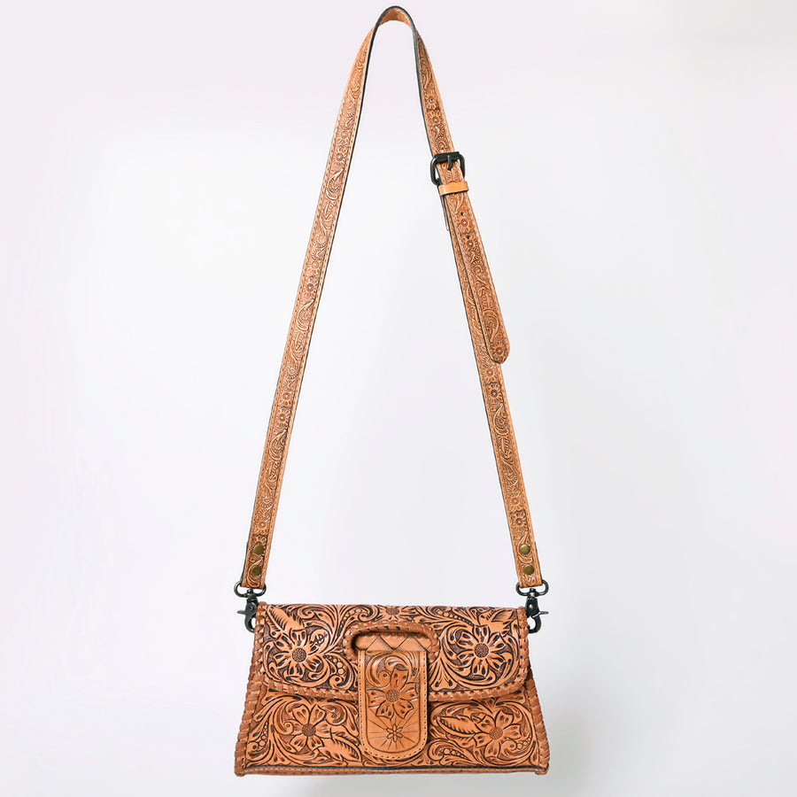 American Darling Western Leather Wallet Bag Hand Tooled Floral Carved Purse with Cutout Handle