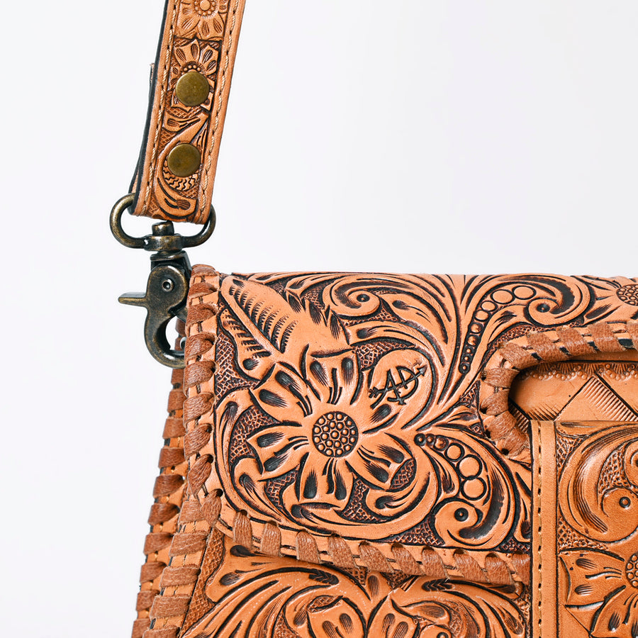 American Darling Western Leather Wallet Bag Hand Tooled Floral Carved Purse with Cutout Handle