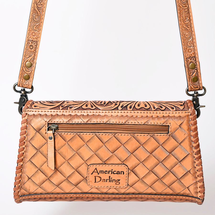 American Darling Western Leather Wallet Bag Hand Tooled Floral Carved Purse with Cutout Handle