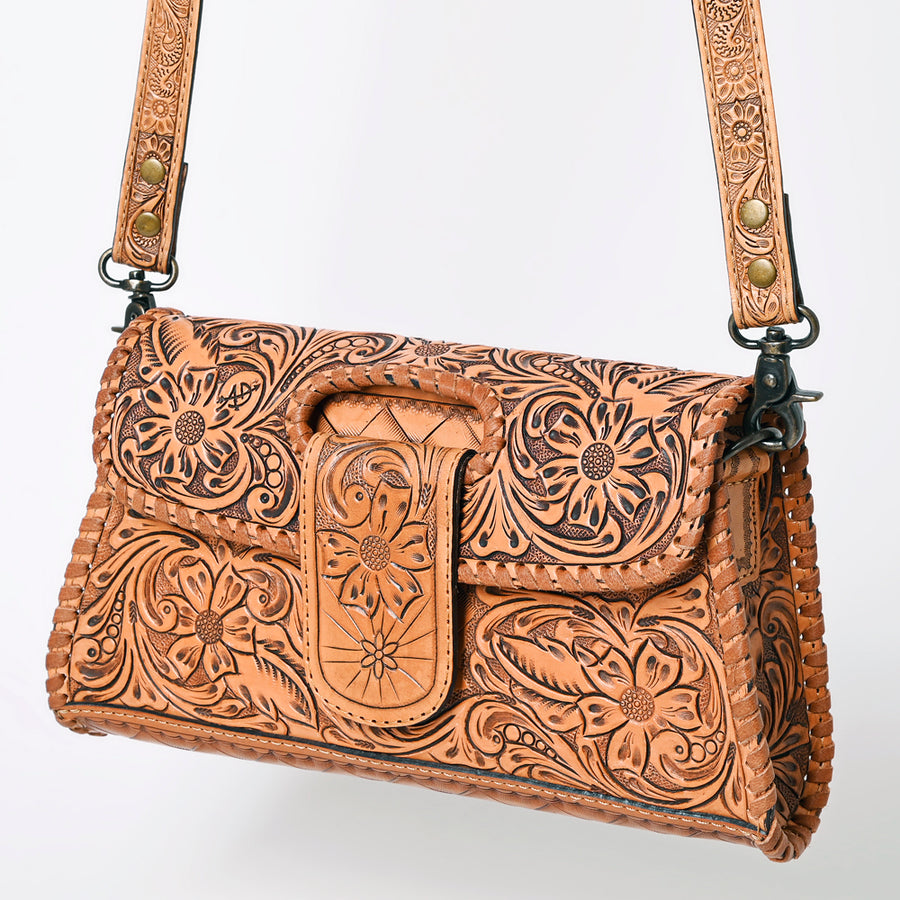 American Darling Hand Tooled Floral Leather Wallet Bag Clutch and Crossbody Handbag - Uhorse