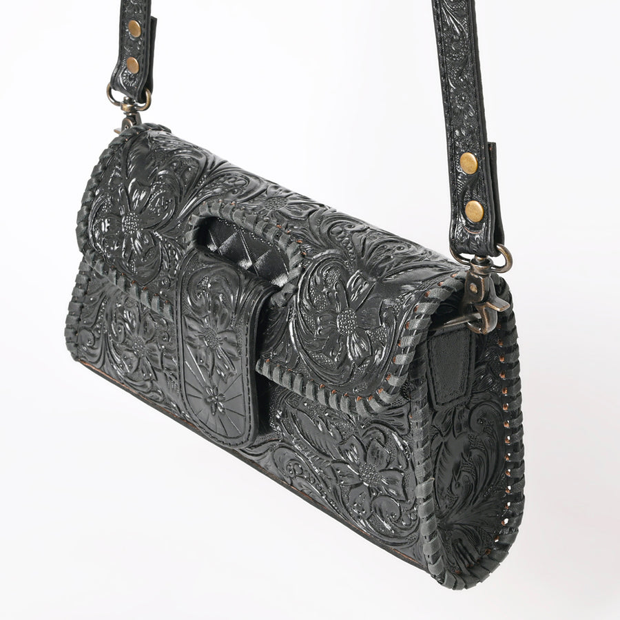 American Darling Western Leather Wallet Bag Hand Tooled Floral Carved Purse with Cutout Handle