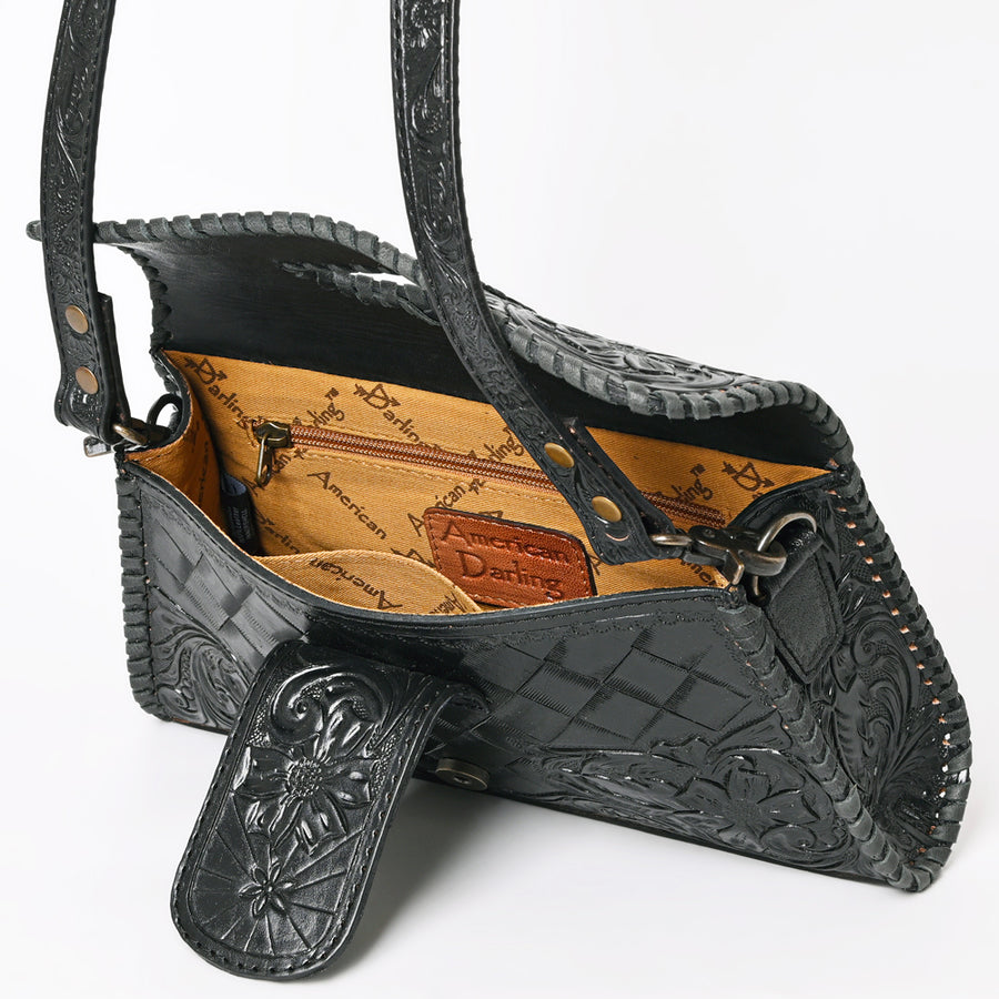 American Darling Western Leather Wallet Bag Hand Tooled Floral Carved Purse with Cutout Handle