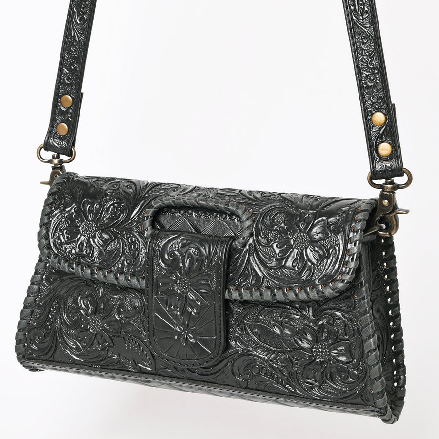 American Darling Hand Tooled Floral Leather Wallet Bag Clutch and Crossbody Handbag - Uhorse