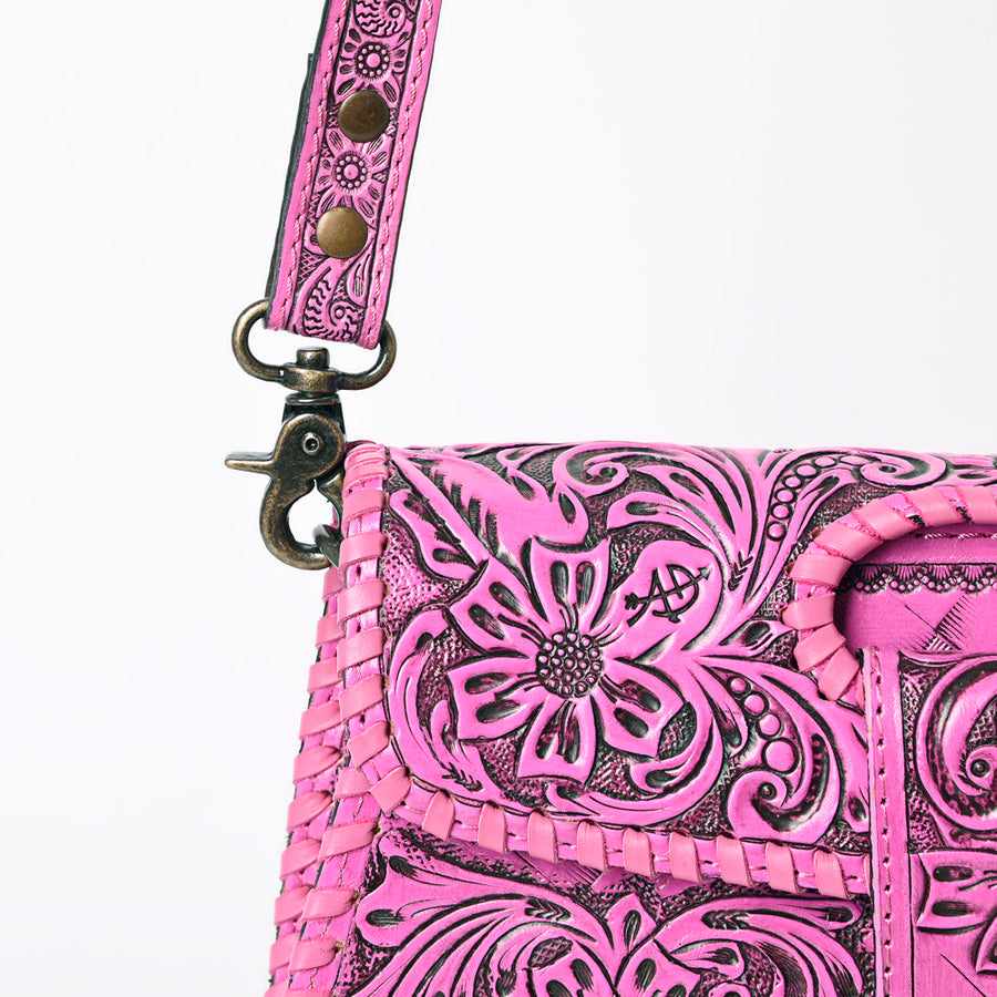American Darling Western Leather Wallet Bag Hand Tooled Floral Carved Purse with Cutout Handle