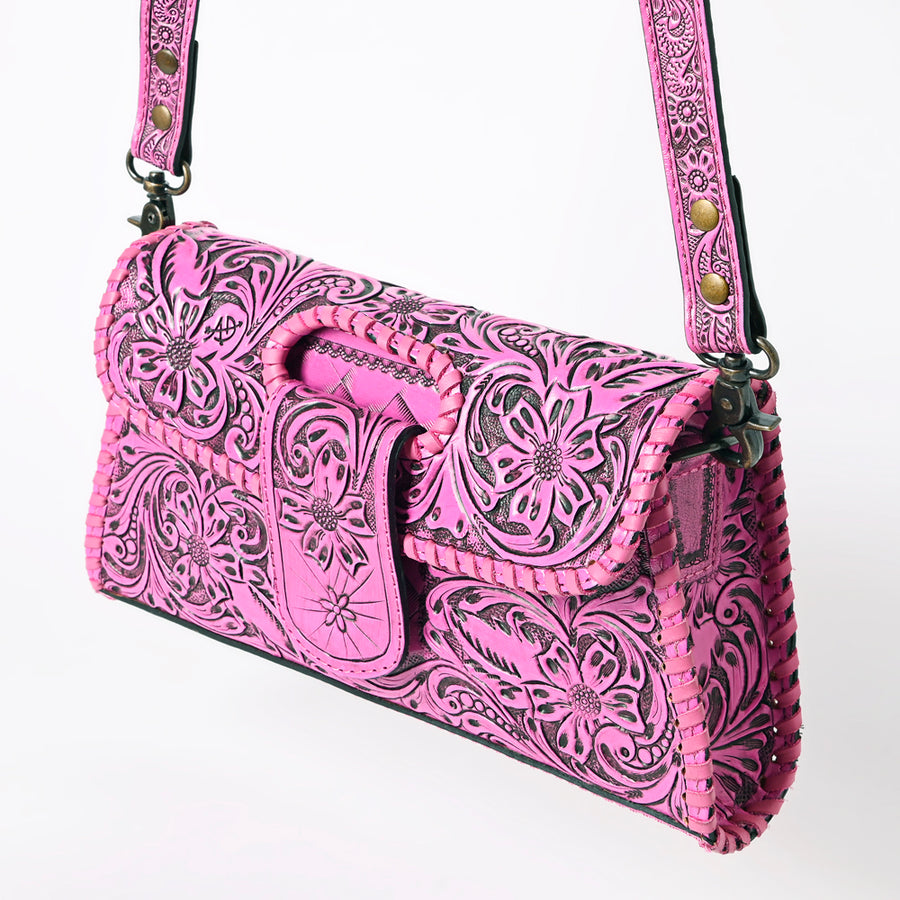 American Darling Western Leather Wallet Bag Hand Tooled Floral Carved Purse with Cutout Handle