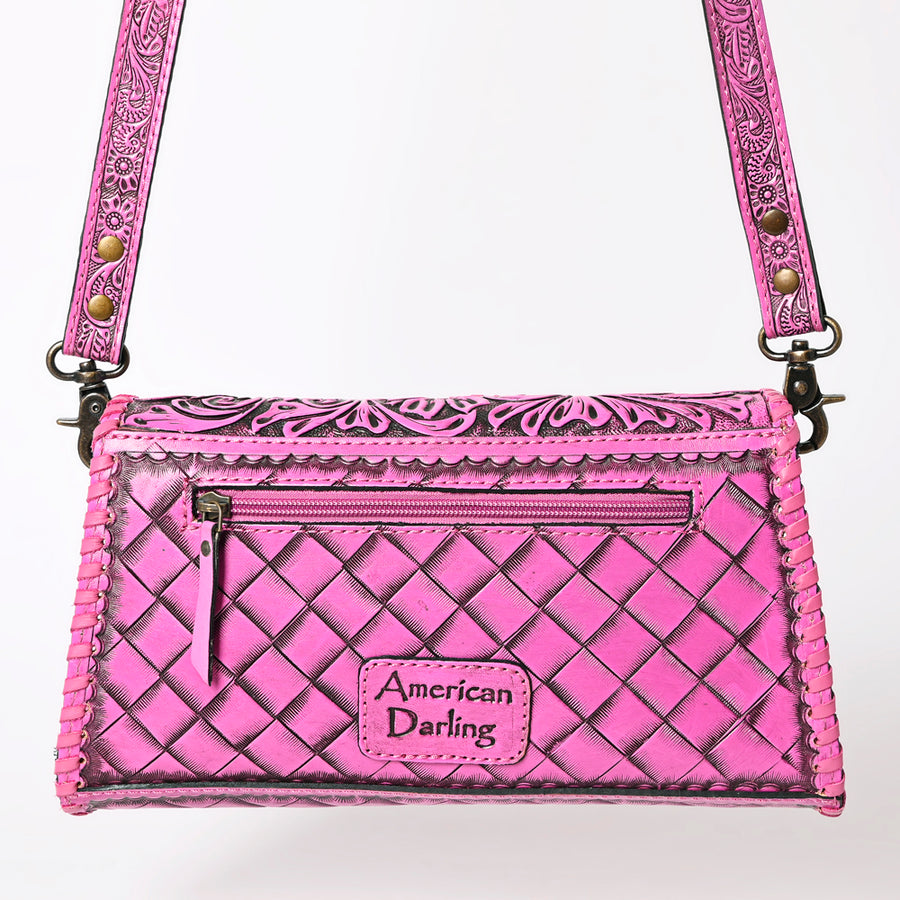 American Darling Western Leather Wallet Bag Hand Tooled Floral Carved Purse with Cutout Handle