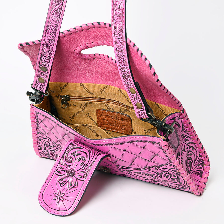 American Darling Western Leather Wallet Bag Hand Tooled Floral Carved Purse with Cutout Handle