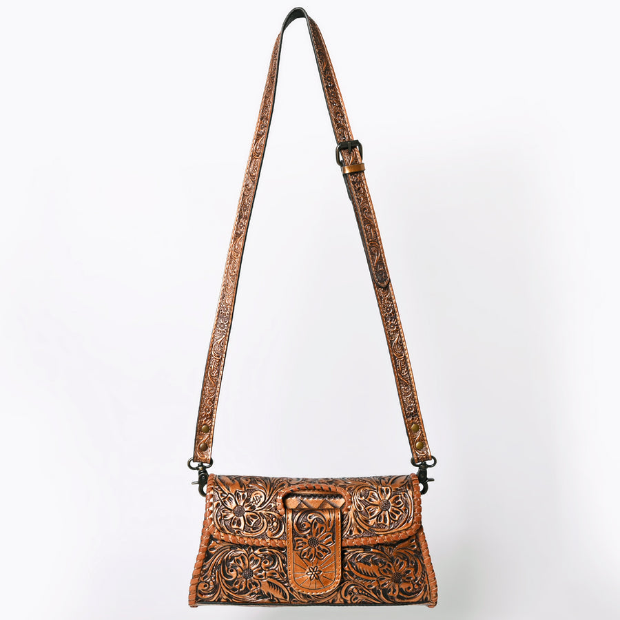 American Darling Western Leather Wallet Bag Hand Tooled Floral Carved Purse with Cutout Handle