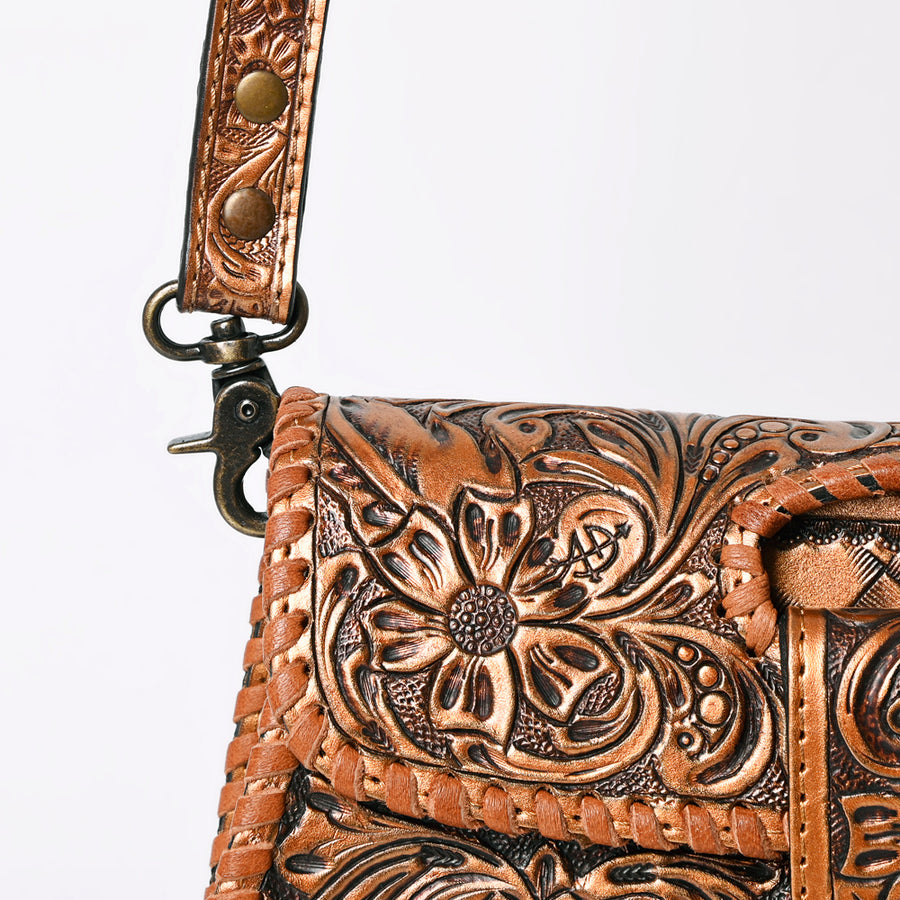 American Darling Western Leather Wallet Bag Hand Tooled Floral Carved Purse with Cutout Handle