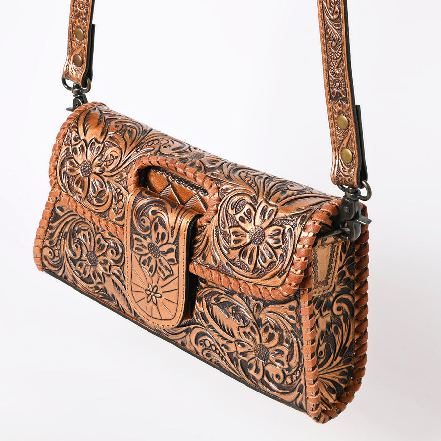 American Darling Western Leather Wallet Bag Hand Tooled Floral Carved Purse with Cutout Handle