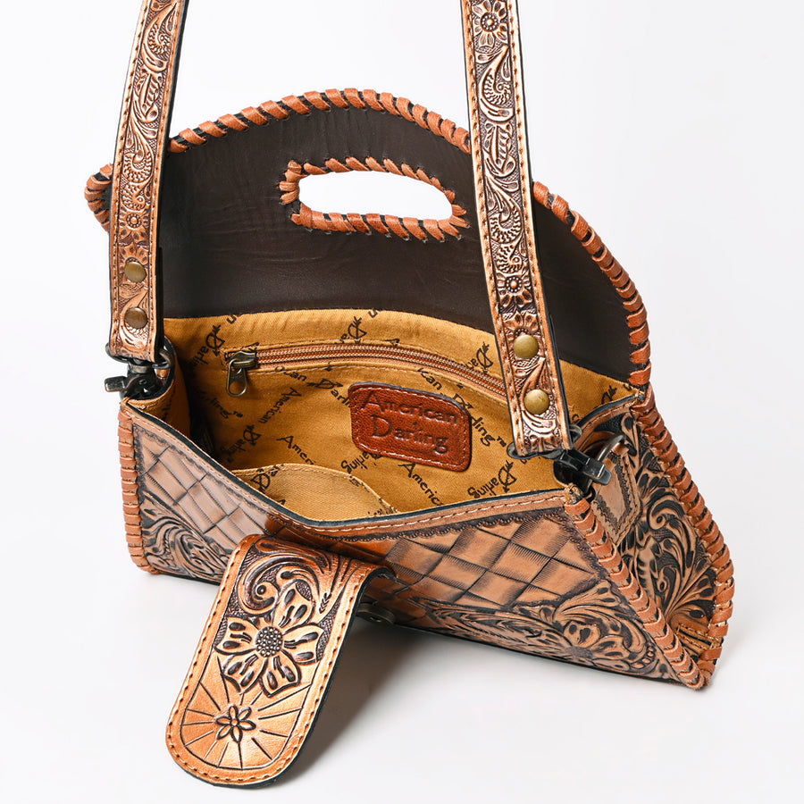 American Darling Western Leather Wallet Bag Hand Tooled Floral Carved Purse with Cutout Handle