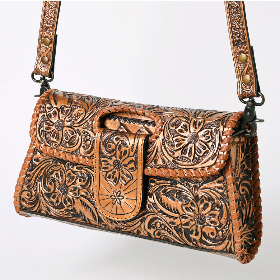 American Darling Hand Tooled Floral Leather Wallet Bag Clutch and Crossbody Handbag - Uhorse